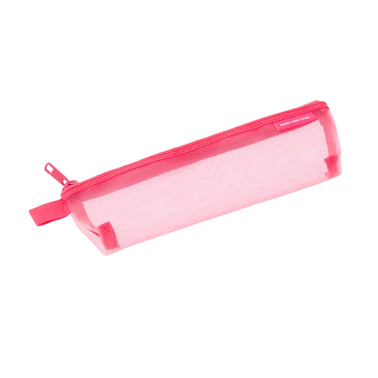 Midori Mesh Mini Pen Case — Pink A — with packaging