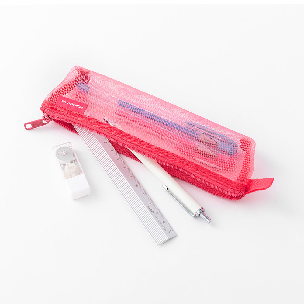Midori Mesh Mini Pen Case — Pink A — detail view