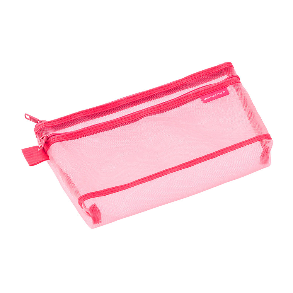 Midori Mesh Pen Pouch — Pink A — front view