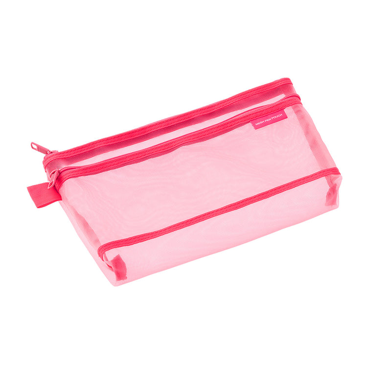Midori Mesh Pen Pouch — Pink A — front view