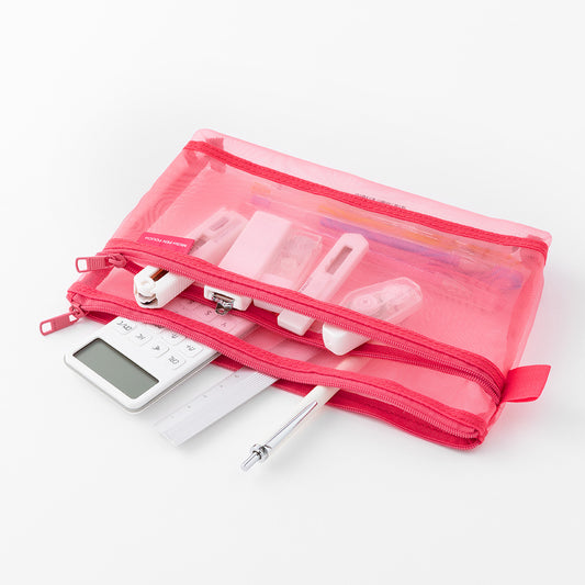 Midori Mesh Pen Pouch — Pink A — detail view