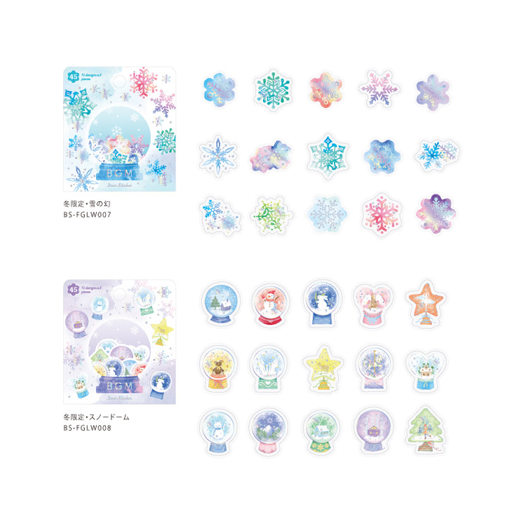 BGM Flakes Seal — Winter Snow Globe — flat lay