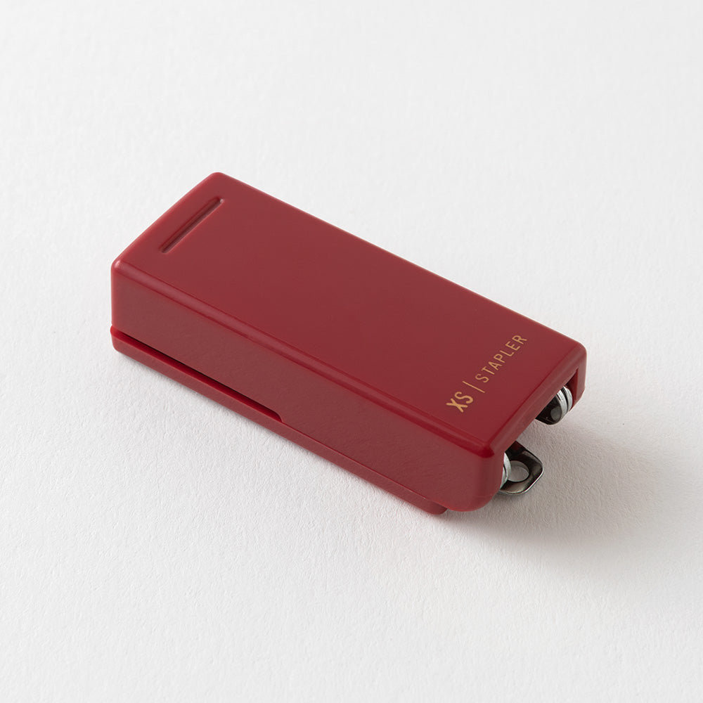 Midori XS Compact Stapler — Dark Red A — angle view