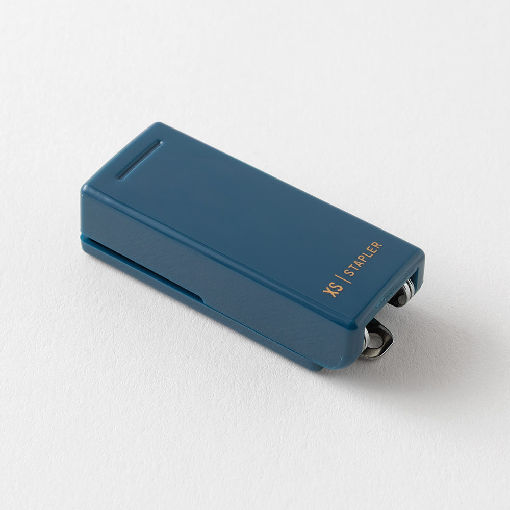 Midori XS Compact Stapler — Navy Blue B — angle view