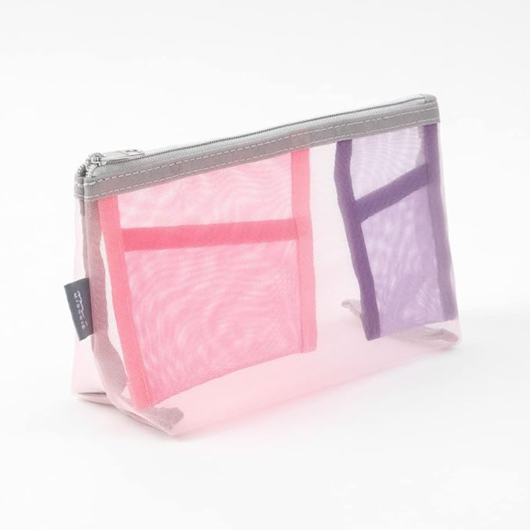 Midori Pen & Tool Pouch Mesh with Gusset — Pink — detail view