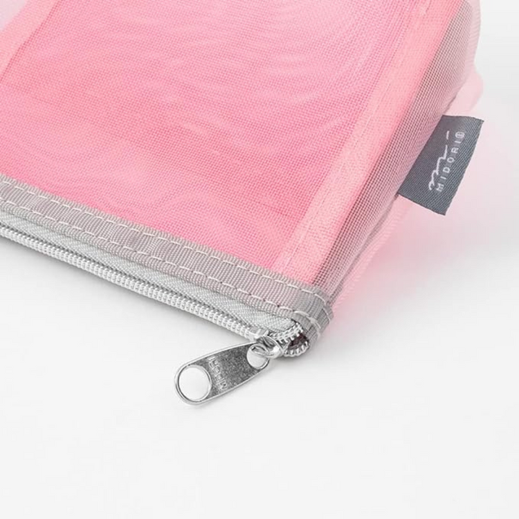 Midori Pen & Tool Pouch Mesh with Gusset — Pink — angle view