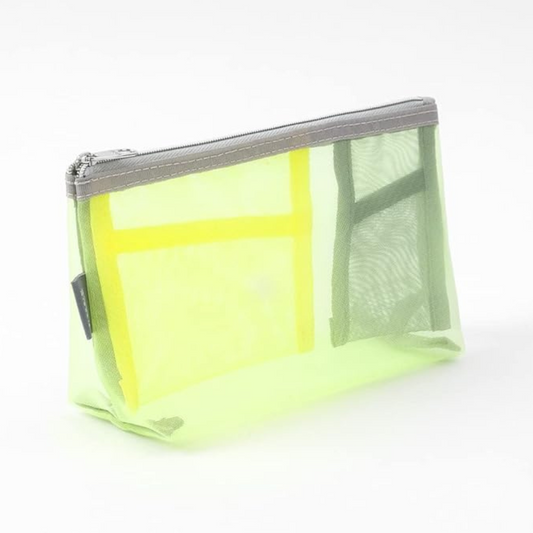 Midori Pen & Tool Pouch Mesh with Gusset — Yellow Green — detail view
