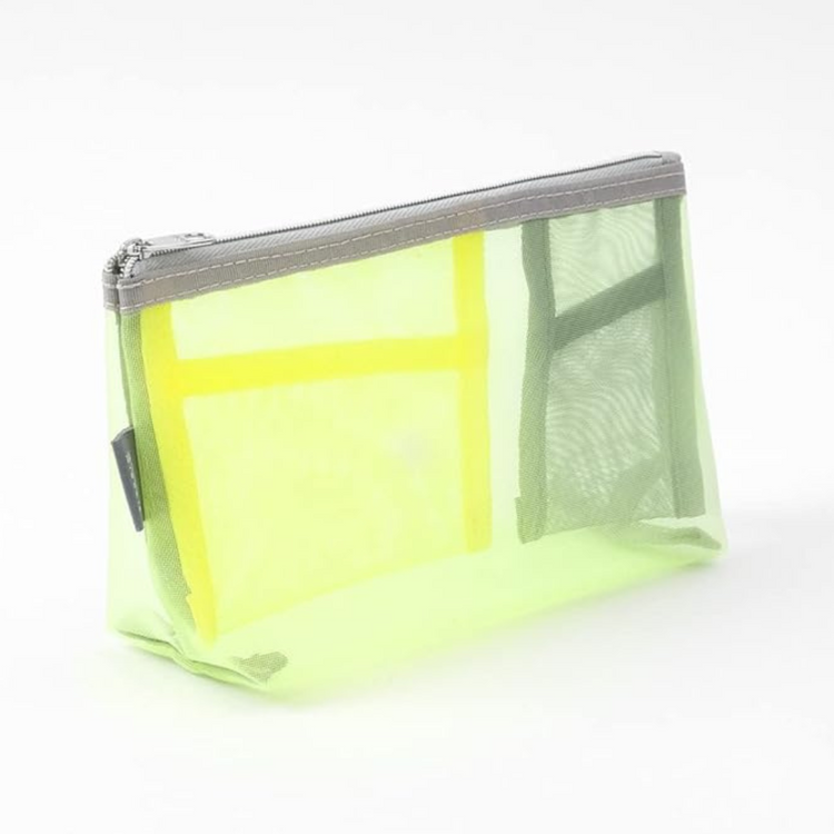 Midori Pen & Tool Pouch Mesh with Gusset — Yellow Green — detail view