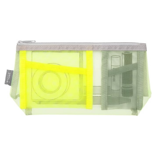 Midori Pen & Tool Pouch Mesh with Gusset — Yellow Green — front view