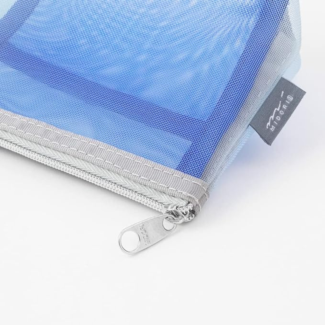 Midori Pen & Tool Pouch Mesh with Gusset — Light Blue — angle view