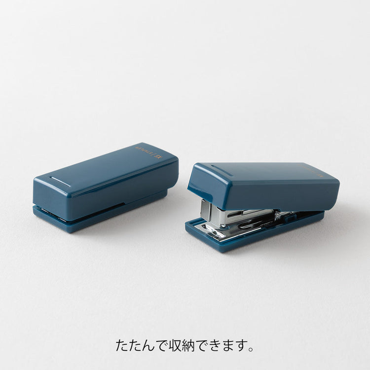 Midori XS Compact Stapler — Navy Blue B — with packaging