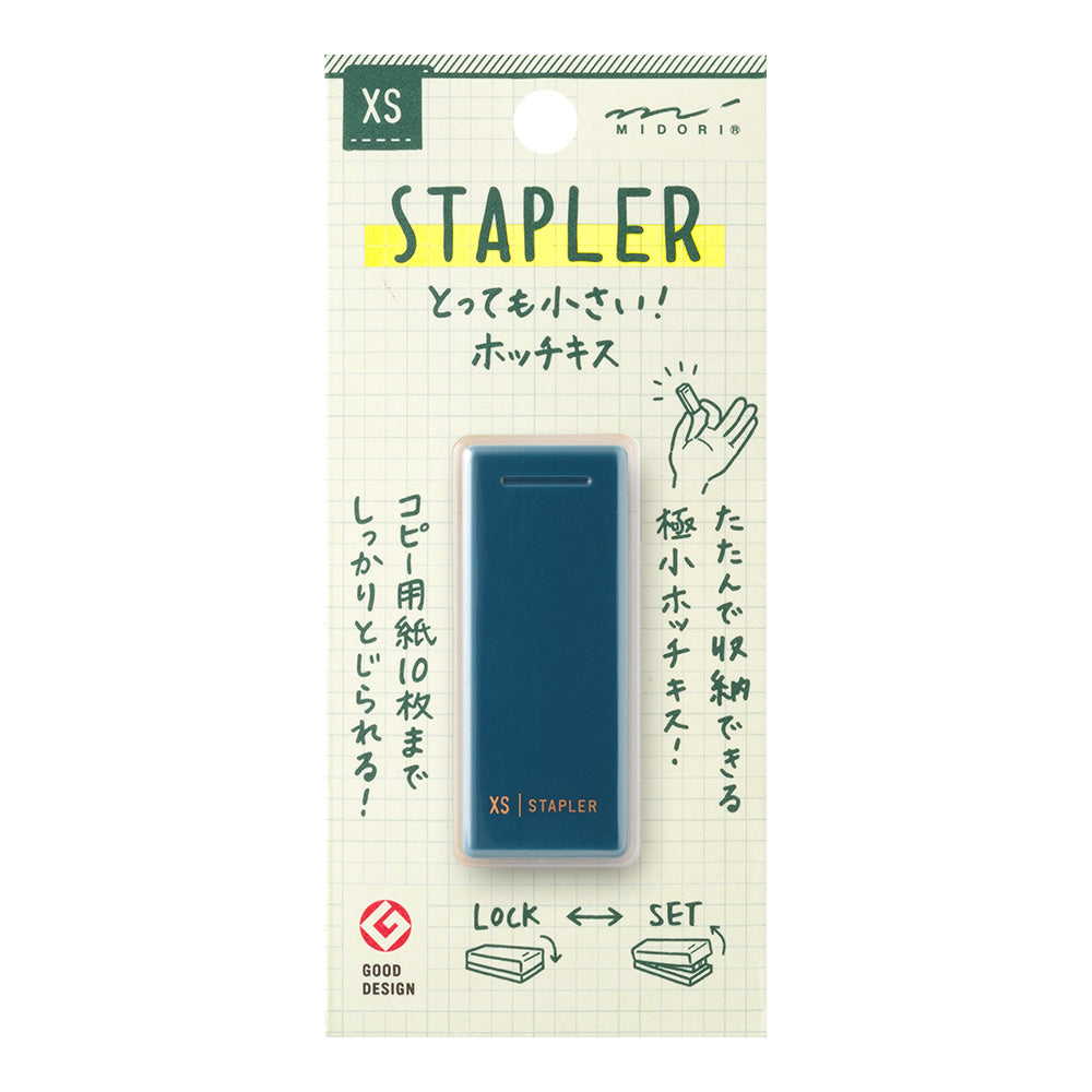 Midori XS Compact Stapler — Navy Blue B — front view