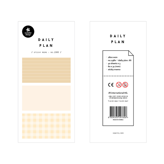 Suatelier Daily Plan.66 Sticky Memo (Checkered, 3) — front view