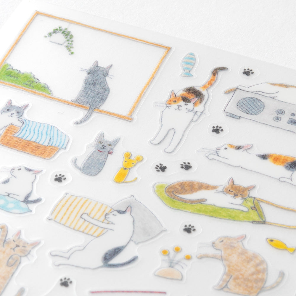 Midori Sticker <M, 1 Sheet> — Cat — applied in a journal