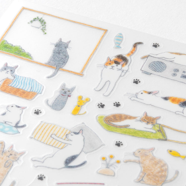 Midori Sticker <M, 1 Sheet> — Cat — applied in a journal