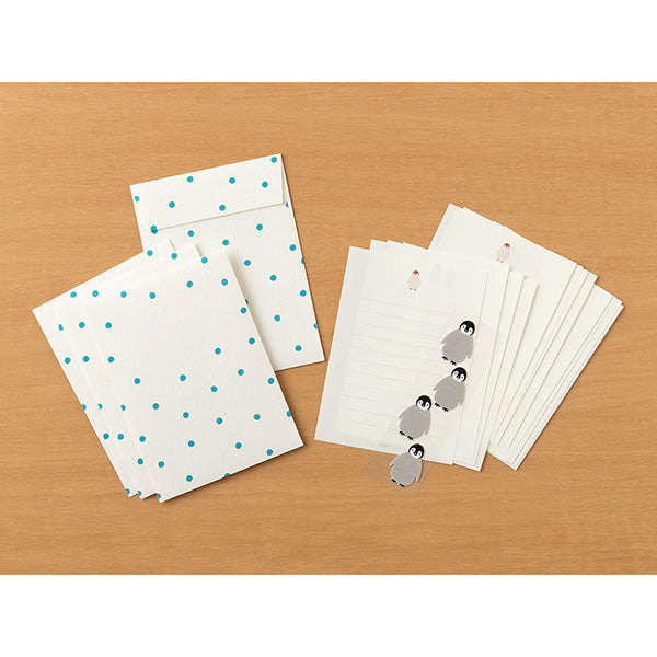 Midori Letter Paper & Envelopes with Stickers — Penguin A — with packaging