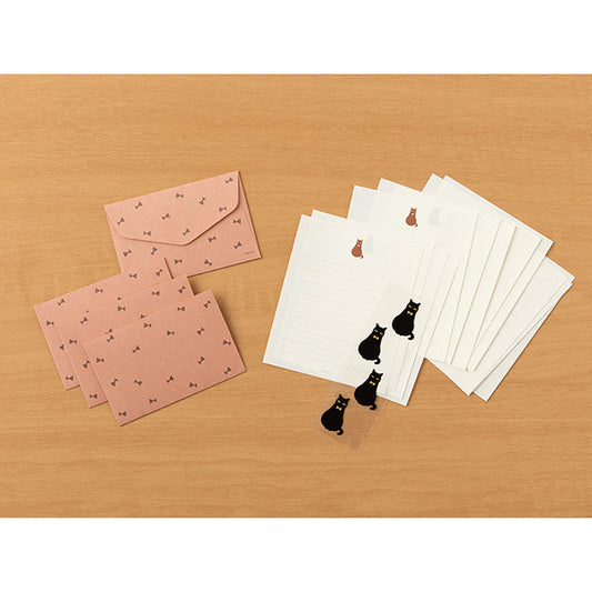 Midori Mini Letter Paper & Envelopes with Stickers — Black Cat — detail view