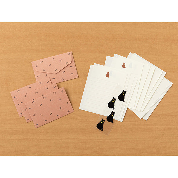 Midori Mini Letter Paper & Envelopes with Stickers — Black Cat — detail view