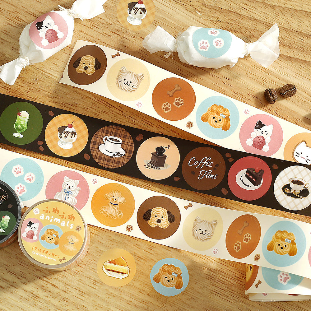 BGM Roll Sticker — Fluffy Animals — flat lay