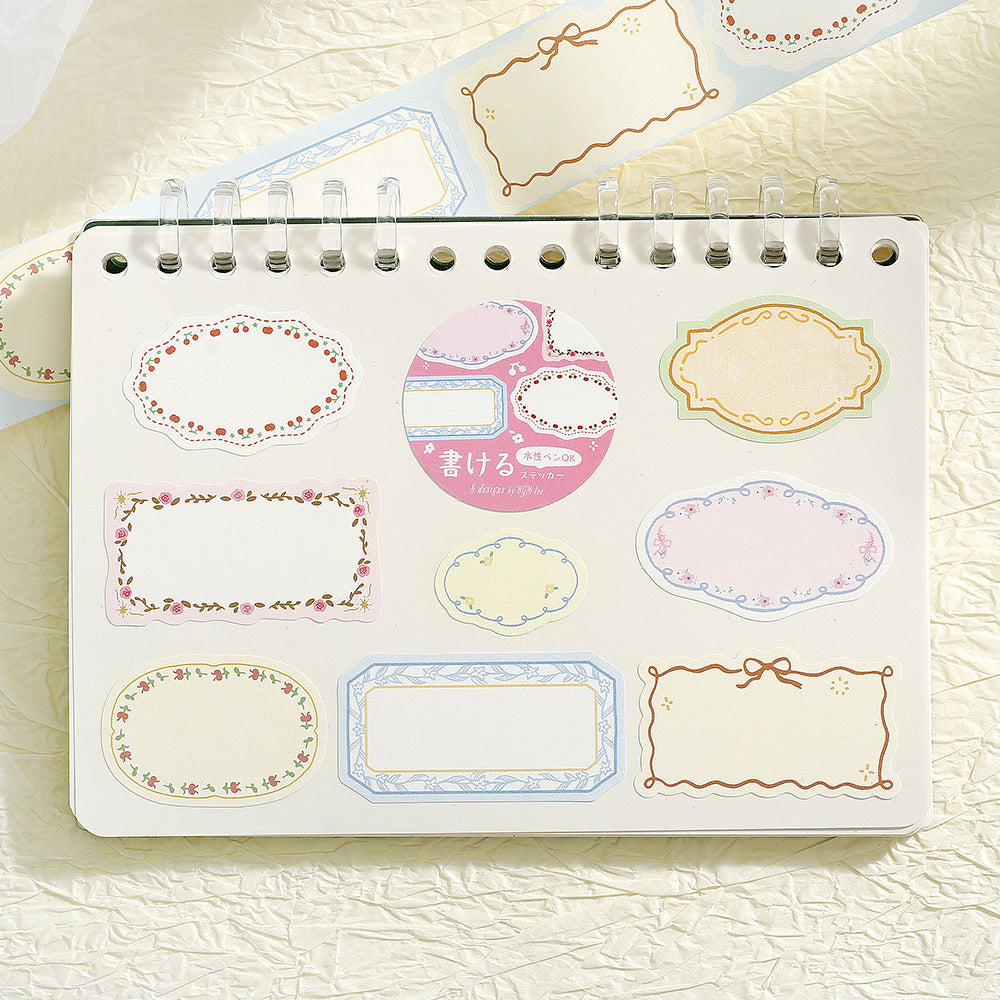 BGM Roll Sticker: Writable — Flower Frame — applied in a journal