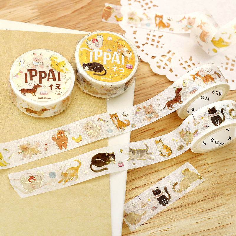 BGM Foil Stamping Masking Tape — IPPAI・Cats Galore — rolled out on paper