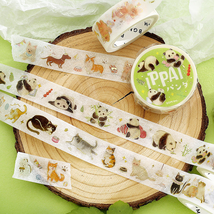 BGM Foil Stamping Masking Tape — IPPAI・Pandas Galore — rolled out on paper