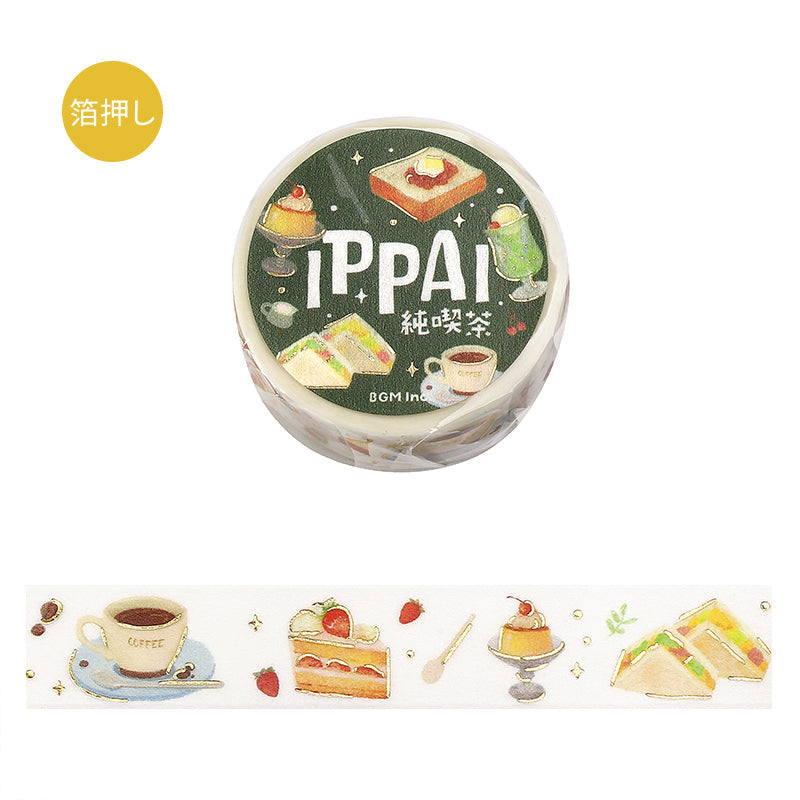 BGM Foil Stamping Masking Tape — IPPAI・Classic Coffee Shops Galore — roll front
