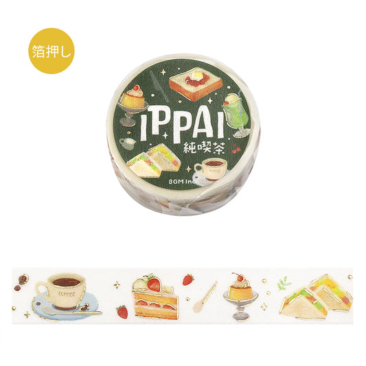 BGM Foil Stamping Masking Tape — IPPAI・Classic Coffee Shops Galore — roll front