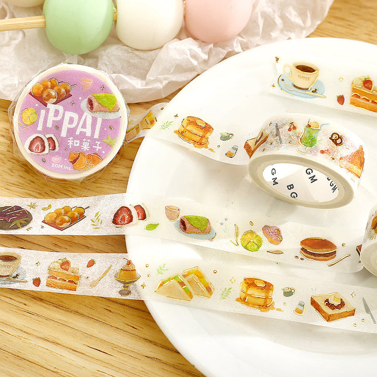 BGM Foil Stamping Masking Tape — IPPAI・Japanese Sweets Galore — rolled out on paper