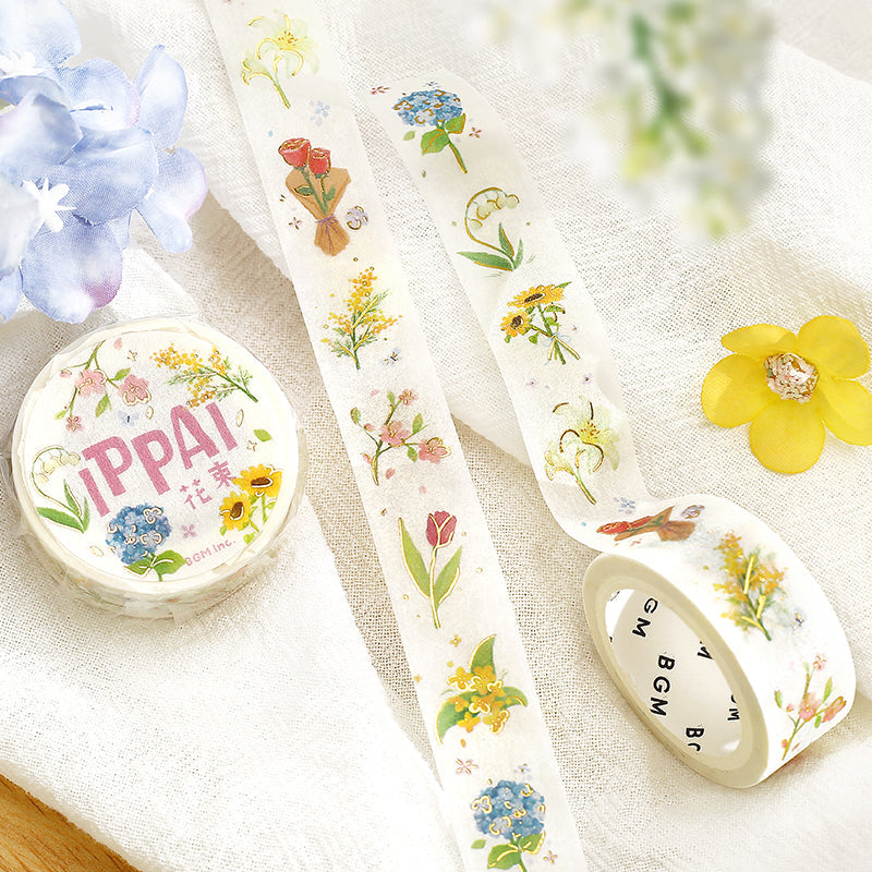 BGM Foil Stamping Masking Tape — IPPAI・Bouquets Galore — rolled out on paper