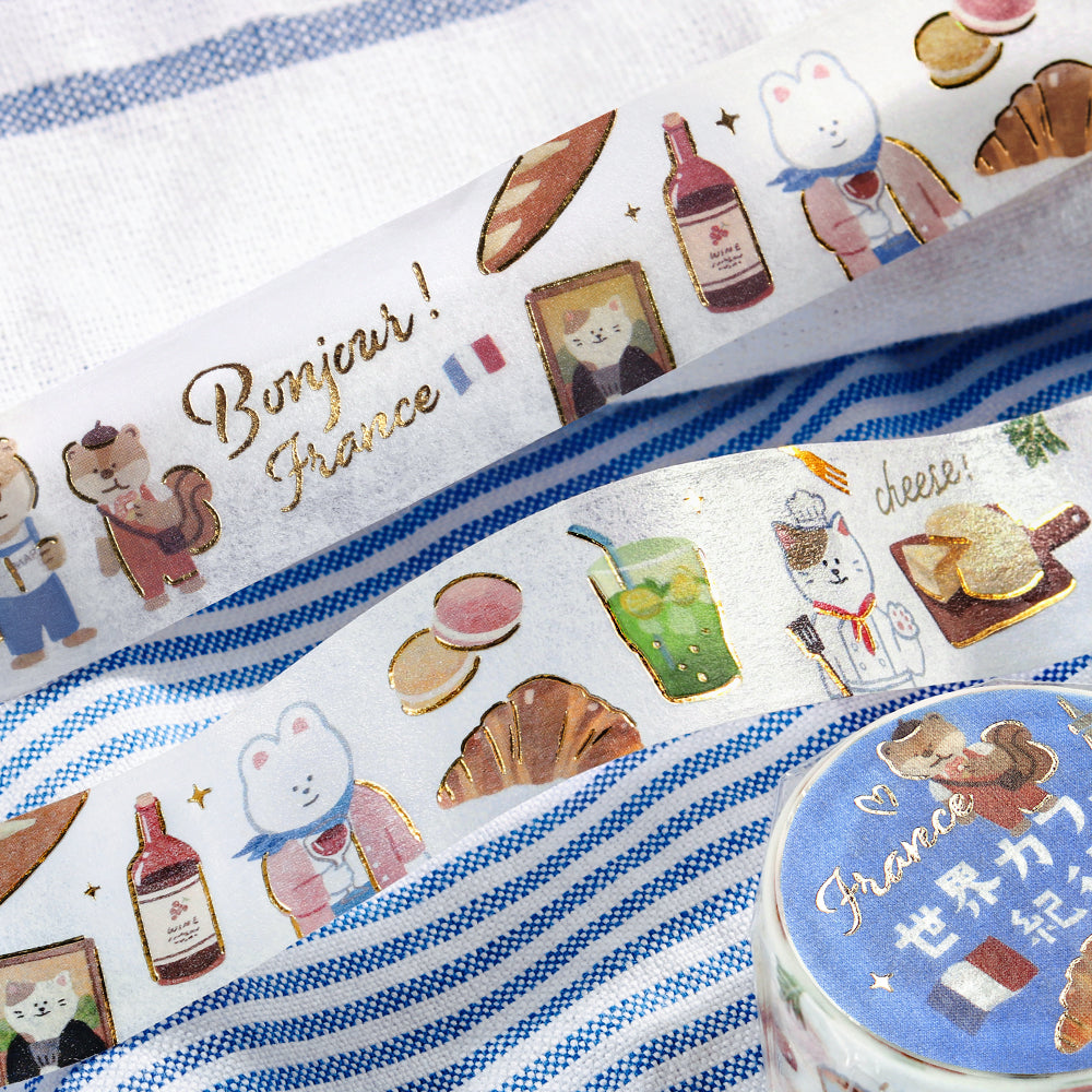 BGM Foil Stamping Masking Tape: World Cafe Travel — France — rolled out on paper