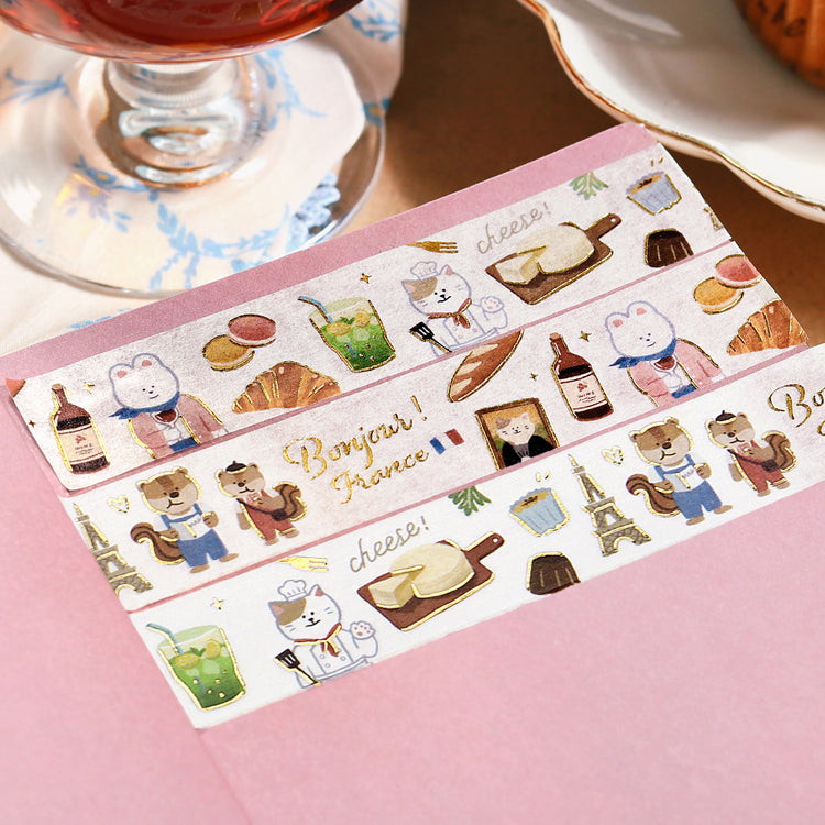 BGM Foil Stamping Masking Tape: World Cafe Travel — France — roll side view