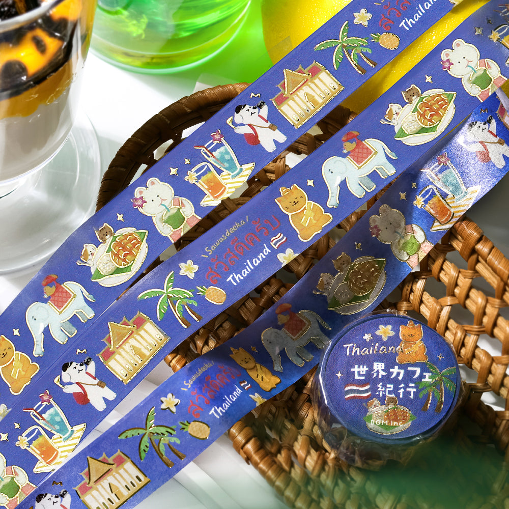 BGM Foil Stamping Masking Tape: World Cafe Travel — Thailand — rolled out on paper