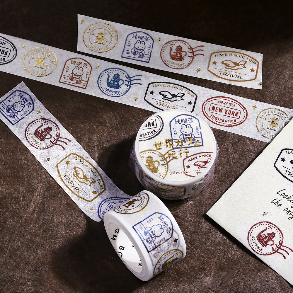 BGM Foil Stamping Masking Tape: World Cafe Travel — Stamps — with packaging