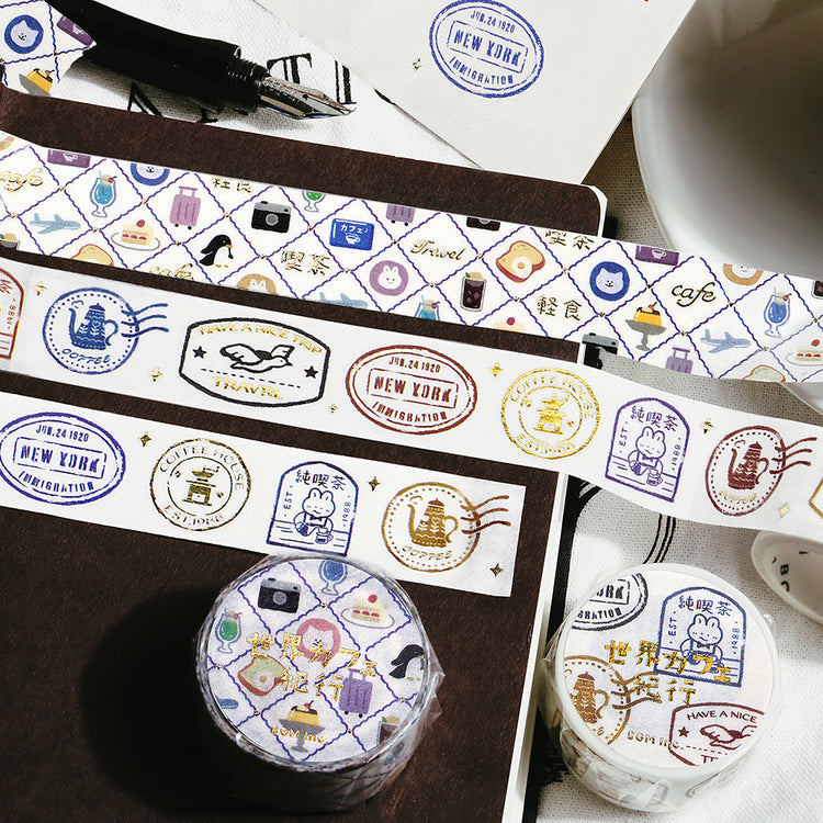BGM Foil Stamping Masking Tape: World Cafe Travel — Mini Stamps — with packaging