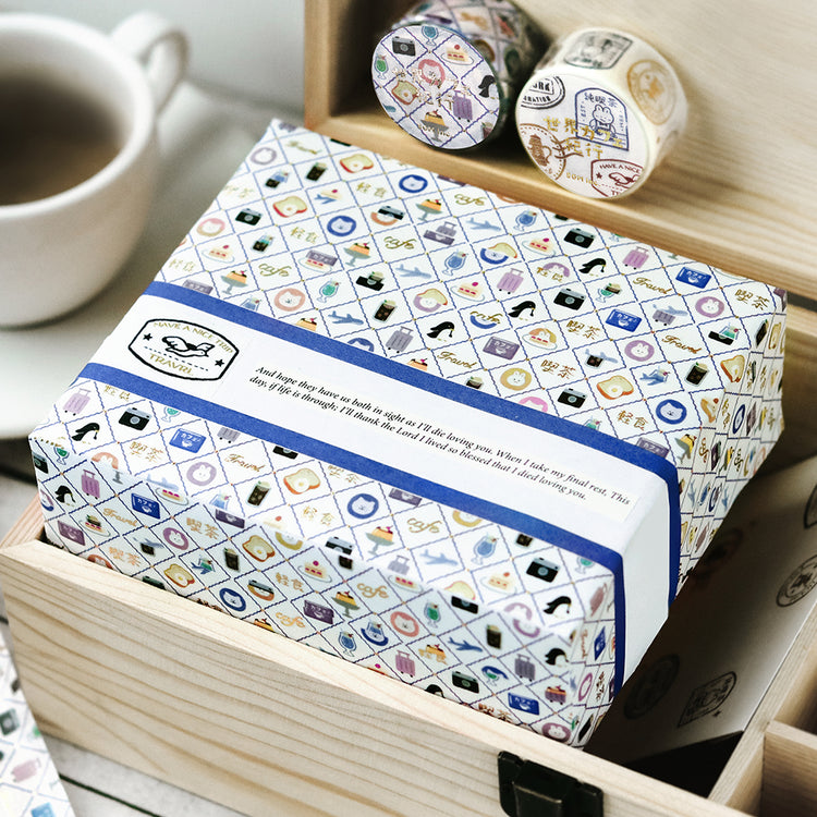 BGM Foil Stamping Masking Tape: World Cafe Travel — Mini Stamps — close-up of design