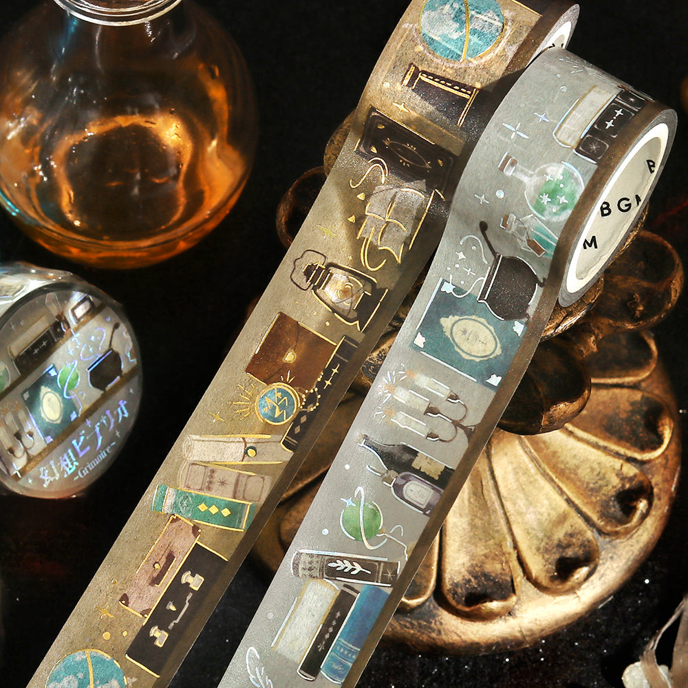 BGM Foil Stamping Masking Tape — Fantasy Bibliotheca Travel — rolled out on paper
