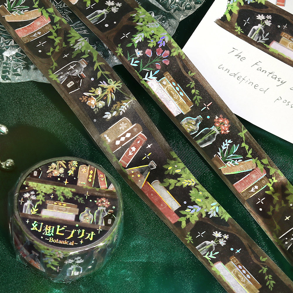 BGM Foil Stamping Masking Tape — Fantasy Bibliotheca Botanical — rolled out on paper