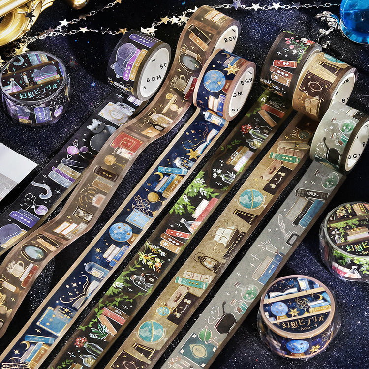 BGM Foil Stamping Masking Tape — Fantasy Bibliotheca Botanical — roll side view