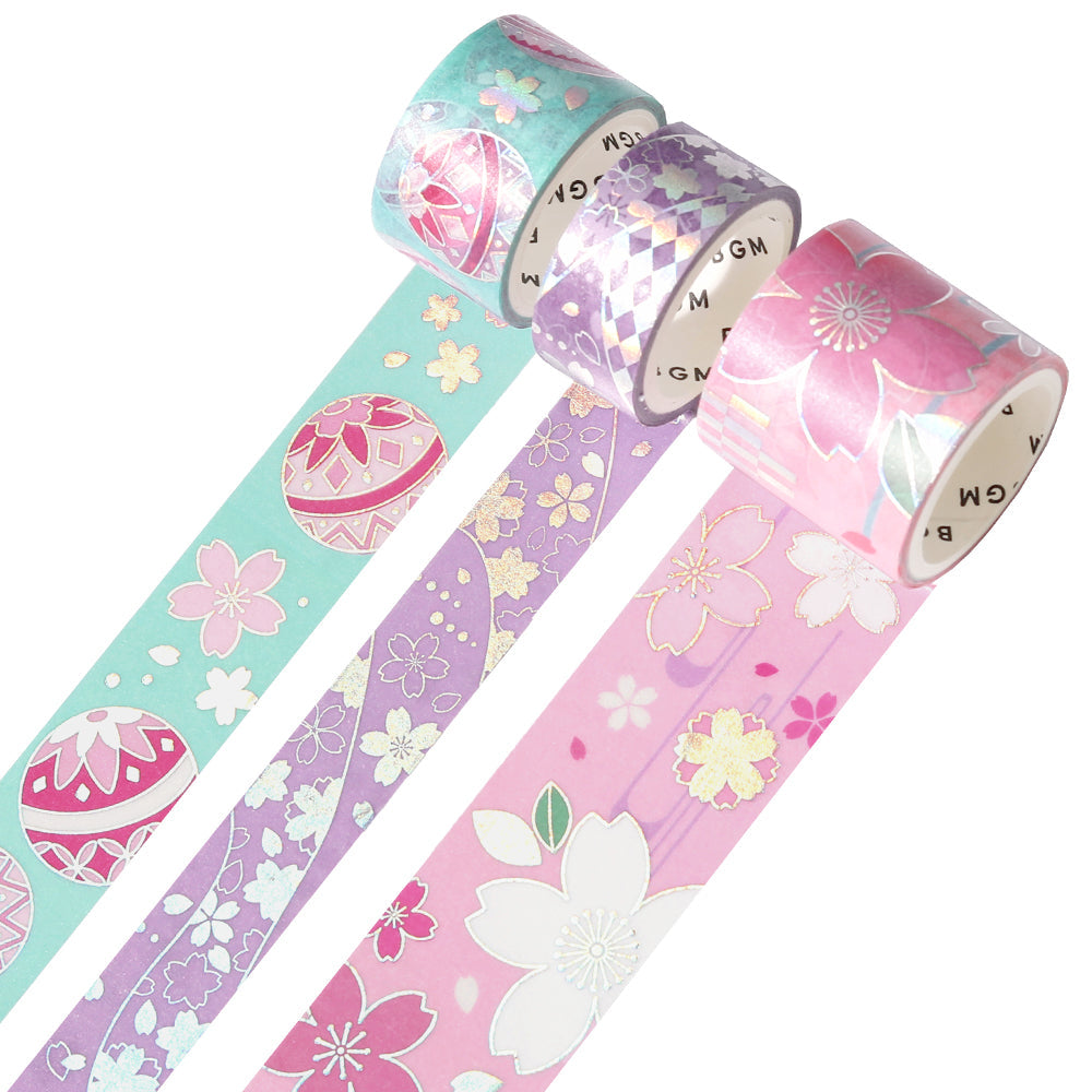 BGM Foil Stamping Masking Tape: The Color of Kimono — Cherry Blossoms — pattern detail