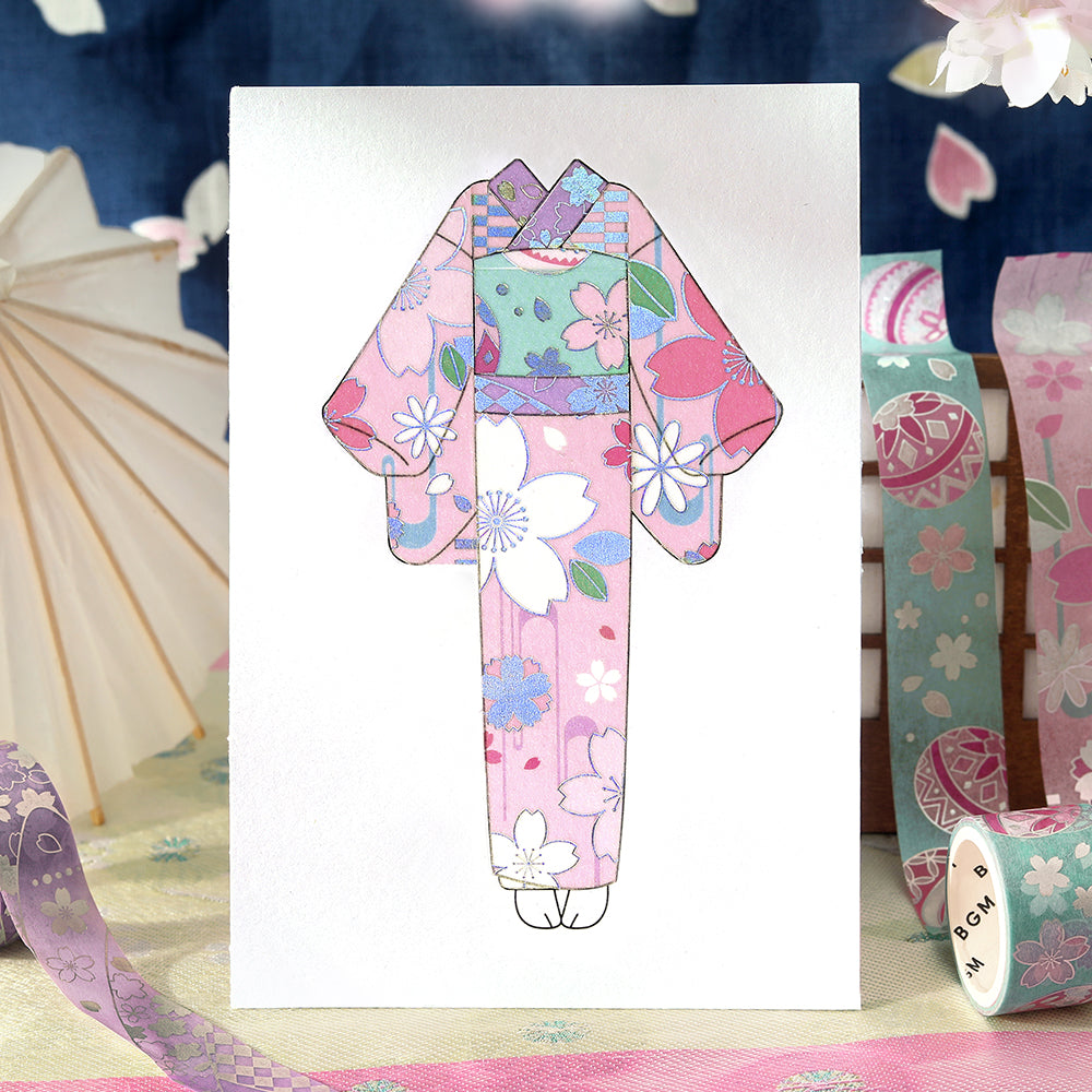 BGM Foil Stamping Masking Tape: The Color of Kimono — Cherry Blossoms — rolled out on paper