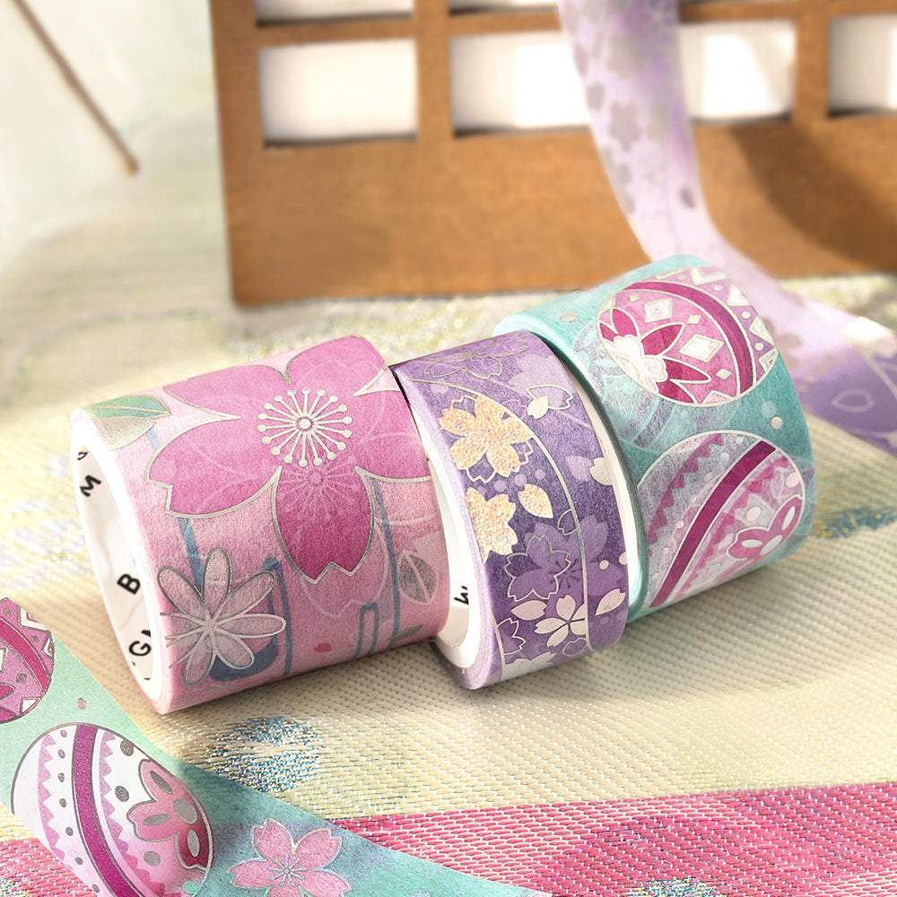 BGM Foil Stamping Masking Tape: The Color of Kimono — Cherry Blossoms — with packaging