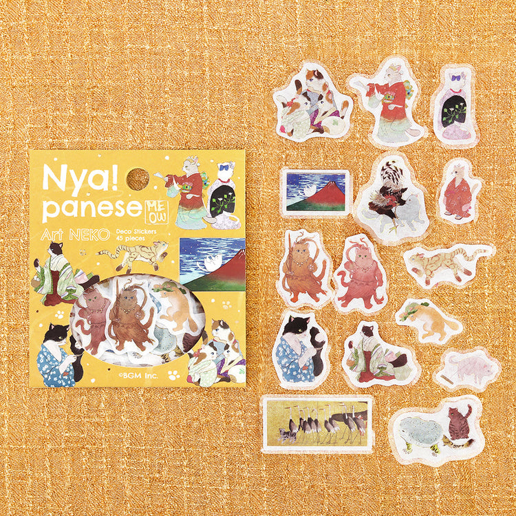 BGM Foil Stamping Flake Seal — Nyapanese Art NEKO: Yellow Dan — sheet front