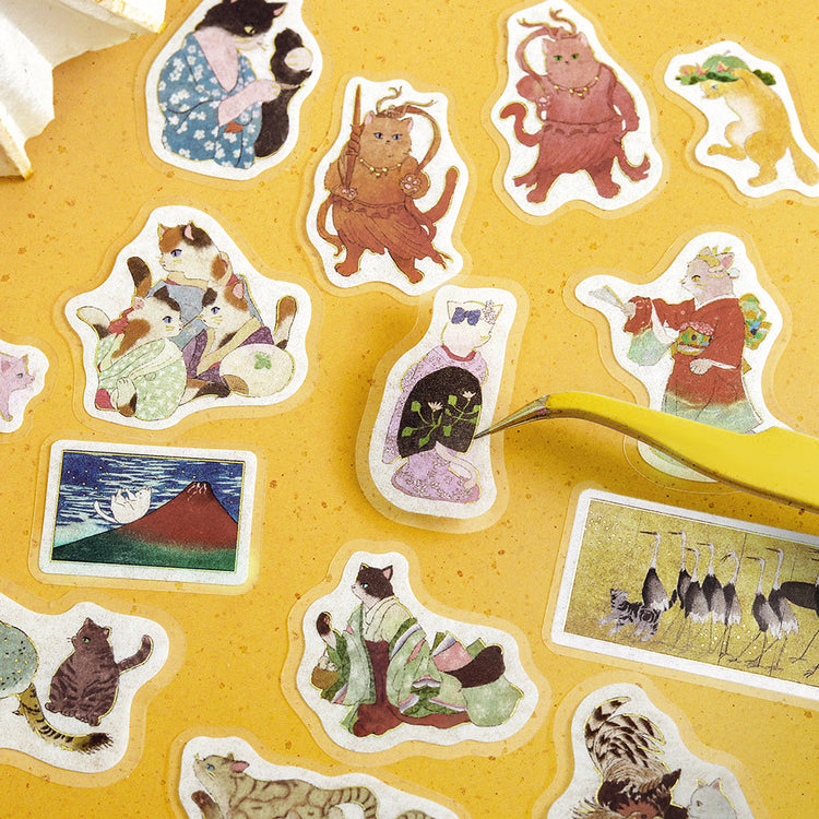 BGM Foil Stamping Flake Seal — Nyapanese Art NEKO: Yellow Dan — flat lay
