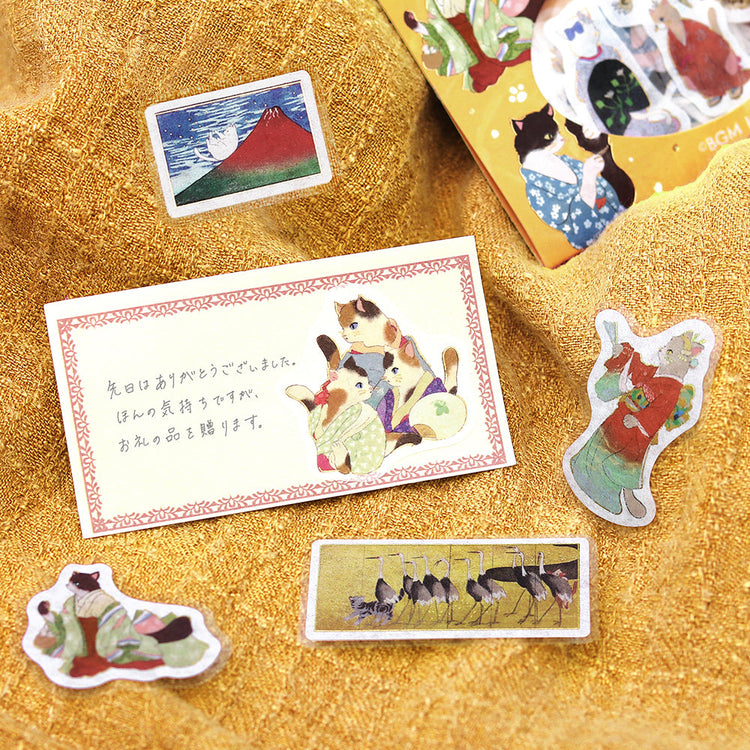 BGM Foil Stamping Flake Seal — Nyapanese Art NEKO: Yellow Dan — close-up