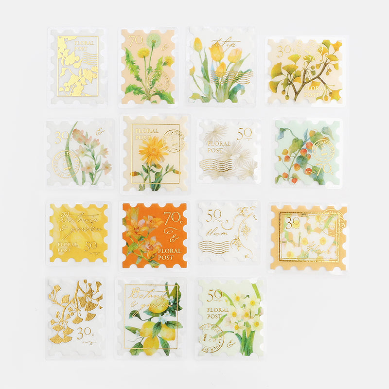 BGM Foil Stamping Flake Seal: Post Office Botanical Book — Yellow — sheet front
