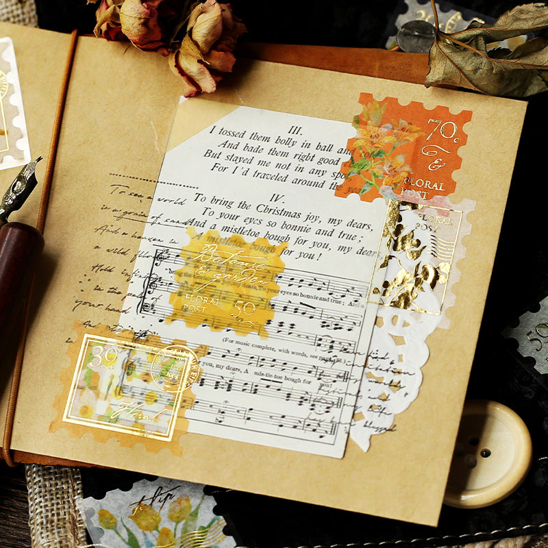BGM Foil Stamping Flake Seal: Post Office Botanical Book — Yellow — with packaging