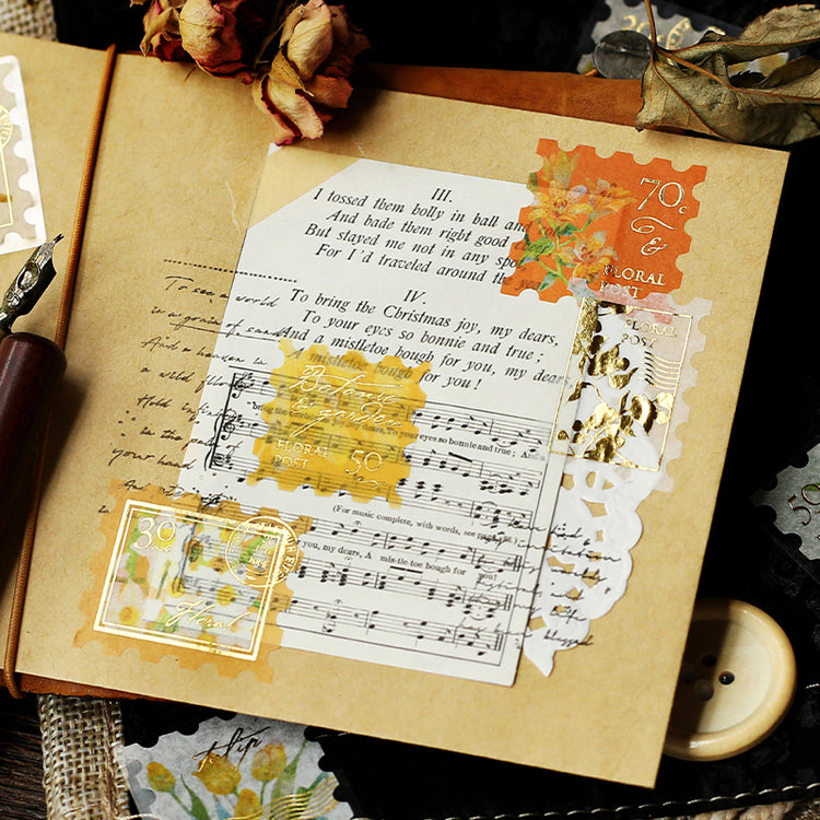 BGM Foil Stamping Flake Seal: Post Office Botanical Book — Yellow — with packaging