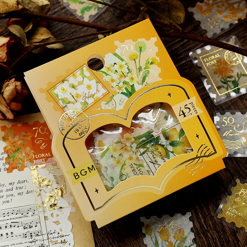 BGM Foil Stamping Flake Seal: Post Office Botanical Book — Yellow — close-up