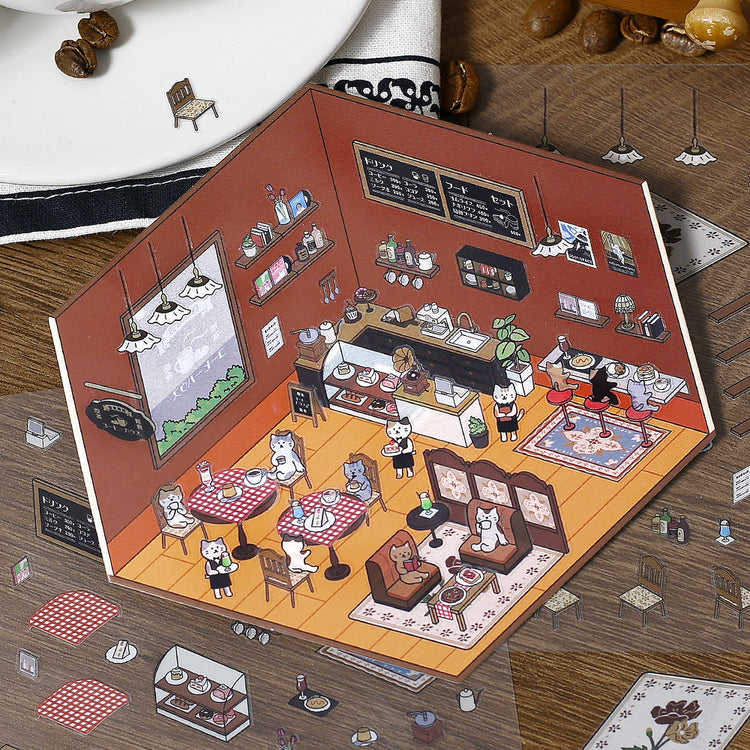 BGM Diorama 2.5D Seat Seal — Coffee Shop — flat lay